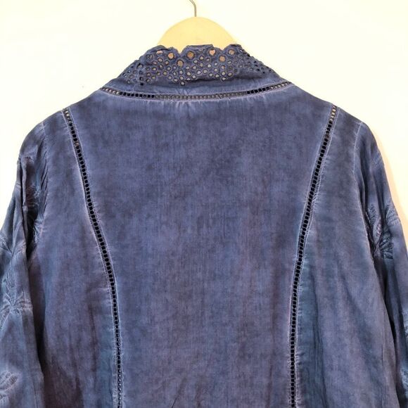 Soft Surroundings Embroidered Tunic Eyelet Blouse Breezy Lagenlook Top Medium - Picture 6 of 9